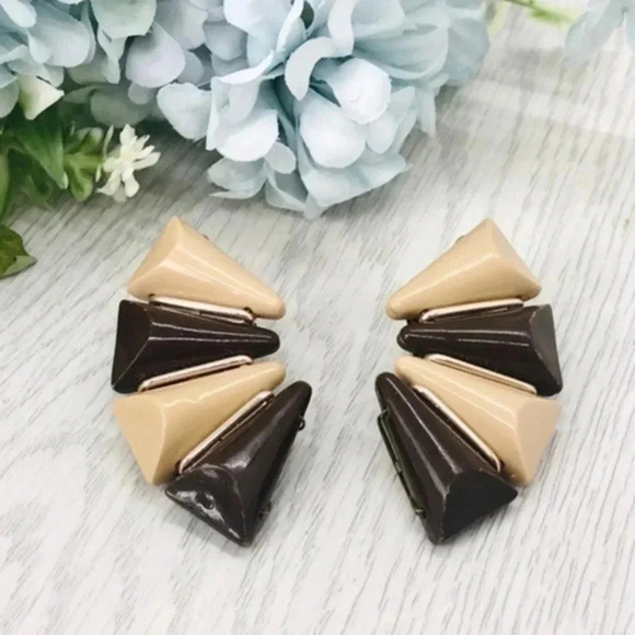 Vintage Plastic Brown Celluloid German Ear Climber Earrings. - Picture 1 of 6